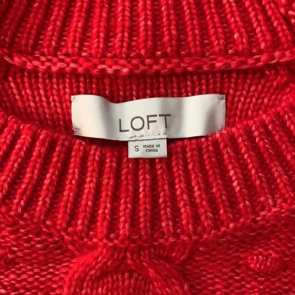 Loft bright red cable knit sweater. Size S. - Picture 4 of 8